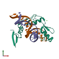 PDB entry 6dfc coloured by chain, front view.