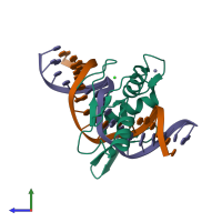 PDB entry 6dfc coloured by chain, side view.