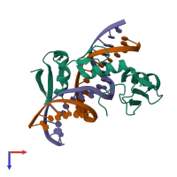 PDB entry 6dfc coloured by chain, top view.