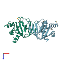 PDB entry 6dfd coloured by chain, top view.