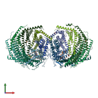 PDB entry 6dfk coloured by chain, front view.