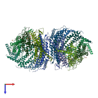 PDB entry 6dfk coloured by chain, top view.