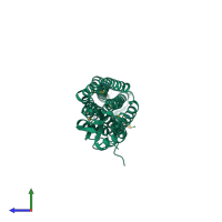 PDB entry 6dfp coloured by chain, side view.