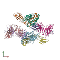 PDB entry 6dfw coloured by chain, front view.