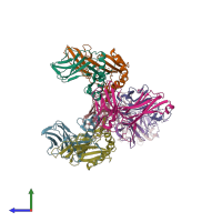 PDB entry 6dfw coloured by chain, side view.