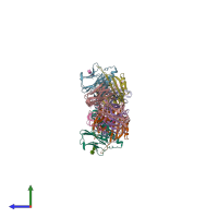 PDB entry 6dfx coloured by chain, side view.