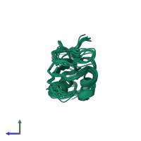 PDB entry 6dg1 coloured by chain, ensemble of 10 models, side view.