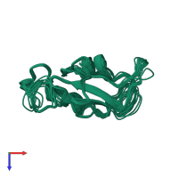 PDB entry 6dg1 coloured by chain, ensemble of 10 models, top view.