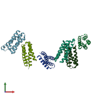 PDB entry 6dg6 coloured by chain, front view.