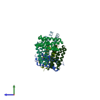 PDB entry 6dg6 coloured by chain, side view.