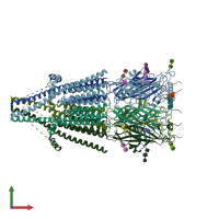 PDB entry 6dg7 coloured by chain, front view.