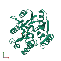 PDB entry 6dge coloured by chain, front view.