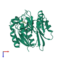 PDB entry 6dge coloured by chain, top view.