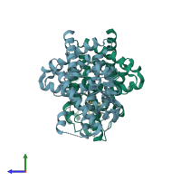 PDB entry 6dgq coloured by chain, side view.
