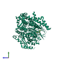 PDB entry 6dgt coloured by chain, side view.