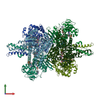 PDB entry 6dhn coloured by chain, front view.