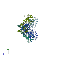 PDB entry 6dhs coloured by chain, side view.