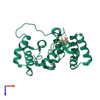 PDB 6di6 coloured by chain and viewed from the top.