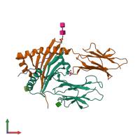 PDB entry 6dig coloured by chain, front view.