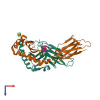 PDB entry 6dig coloured by chain, top view.