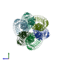 PDB entry 6djb coloured by chain, side view.