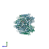 PDB entry 6djg coloured by chain, side view.