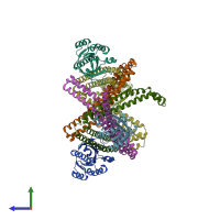 PDB entry 6djl coloured by chain, side view.