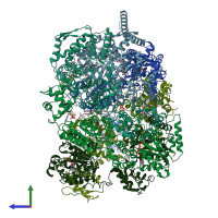 PDB entry 6djv coloured by chain, side view.