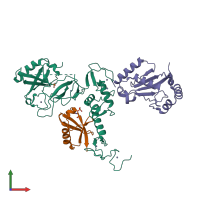 PDB entry 6djw coloured by chain, front view.