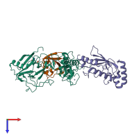 PDB entry 6djx coloured by chain, top view.