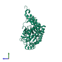 PDB entry 6dk3 coloured by chain, side view.