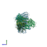 PDB entry 6dk7 coloured by chain, side view.