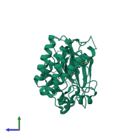 PDB entry 6dkb coloured by chain, side view.