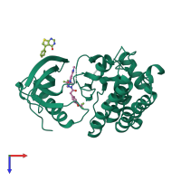 PDB entry 6dki coloured by chain, top view.