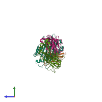 PDB entry 6dkp coloured by chain, side view.