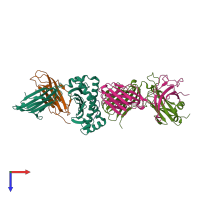 PDB entry 6dkp coloured by chain, top view.
