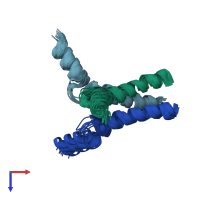 PDB entry 6dln coloured by chain, ensemble of 10 models, top view.