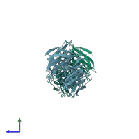 PDB entry 6dlo coloured by chain, side view.