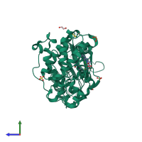 PDB entry 6dmg coloured by chain, side view.