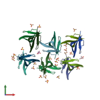 PDB entry 6dmm coloured by chain, front view.