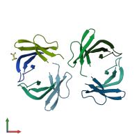 PDB entry 6dmq coloured by chain, front view.