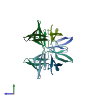 PDB entry 6dmq coloured by chain, side view.