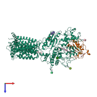 PDB entry 6dmy coloured by chain, top view.