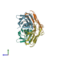PDB entry 6dn0 coloured by chain, side view.
