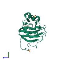 PDB entry 6dn5 coloured by chain, side view.