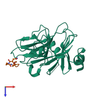 PDB entry 6dn6 coloured by chain, top view.