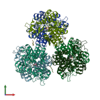 PDB entry 6dna coloured by chain, front view.