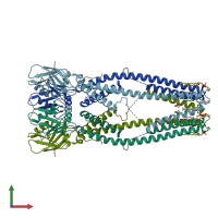 PDB entry 6dnf coloured by chain, front view.