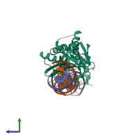 PDB entry 6dnw coloured by chain, side view.