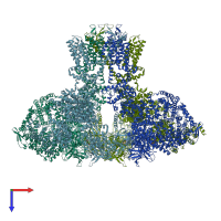 PDB entry 6dr0 coloured by chain, top view.